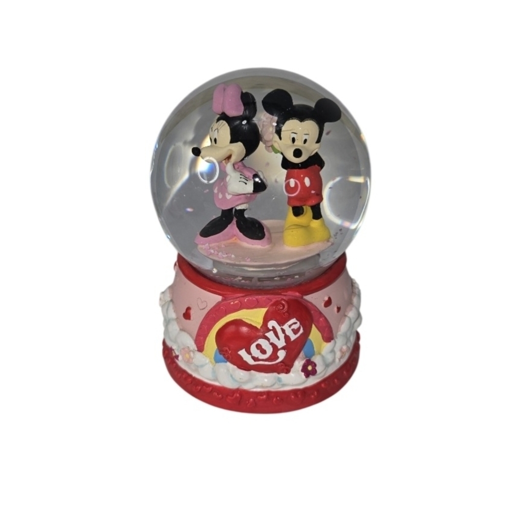 Disney Mickey & Minnie Mouse Valentine's LOVE Snow Globe W/Wind-up Music Box